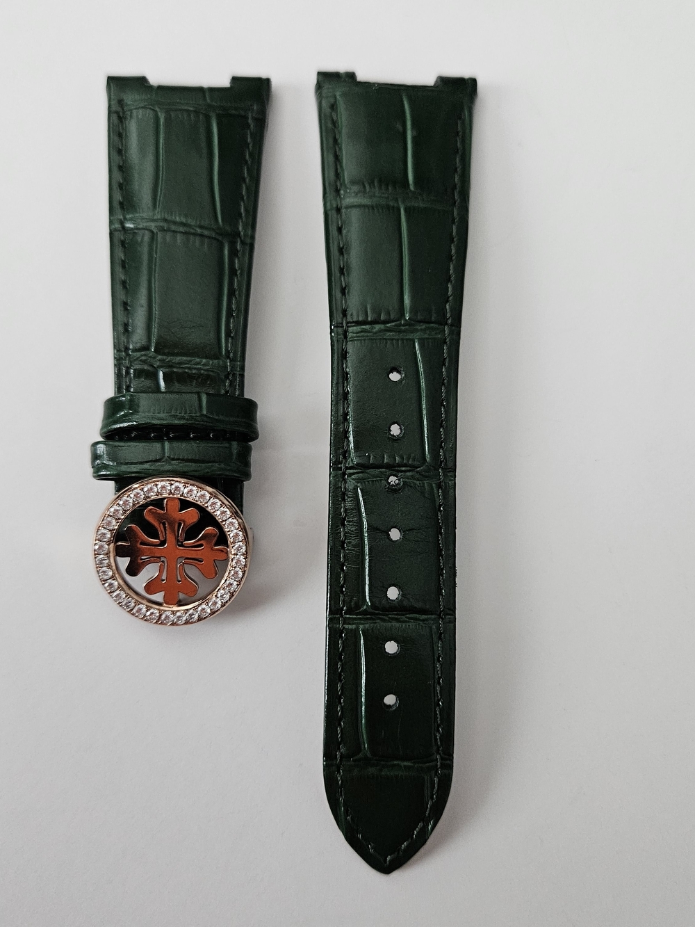 Emerald Green Leather Watch Strap with Vs1 Moissanite D Color Stones On Buckle